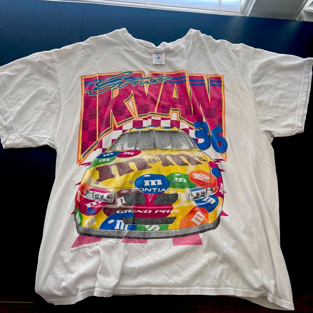 1999 nascar Ernie Irvan m&m all over print racing shirt XL VTG